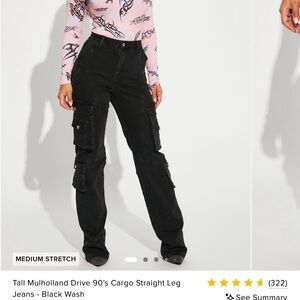 Fashion Nova Black Cargo Straight-Leg Jeans